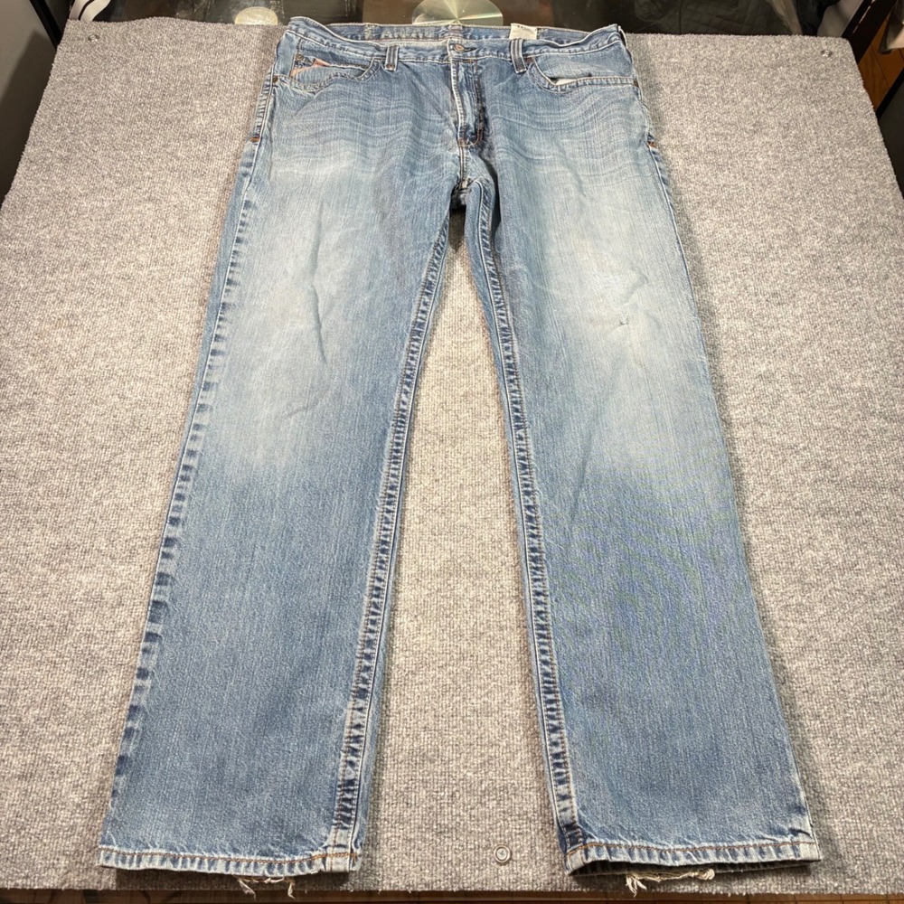 Ariat M-Series Jeans Mens 40x36 Light Wash Distressed Straight Leg Western Denim